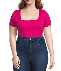 Good American Plus Size Sculpting Square Neck Short Sleeve Bodysuit