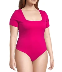 Good American Plus Size Sculpting Square Neck Short Sleeve Bodysuit