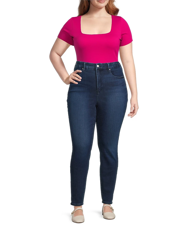 Good American Plus Size Sculpting Square Neck Short Sleeve Bodysuit