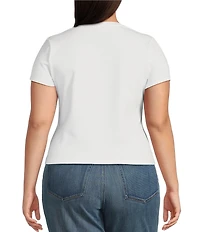 Good American Plus Size Crew Neck Short Sleeve Super Stretch Rhinestone Rose Baby Tee