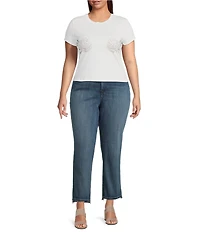 Good American Plus Size Crew Neck Short Sleeve Super Stretch Rhinestone Rose Baby Tee