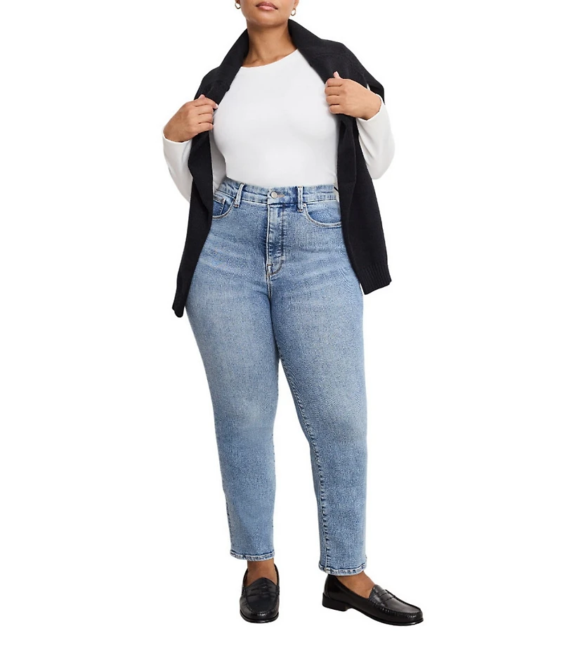 Good American Plus Size Good Legs Straight Mid Rise Denim Jeans
