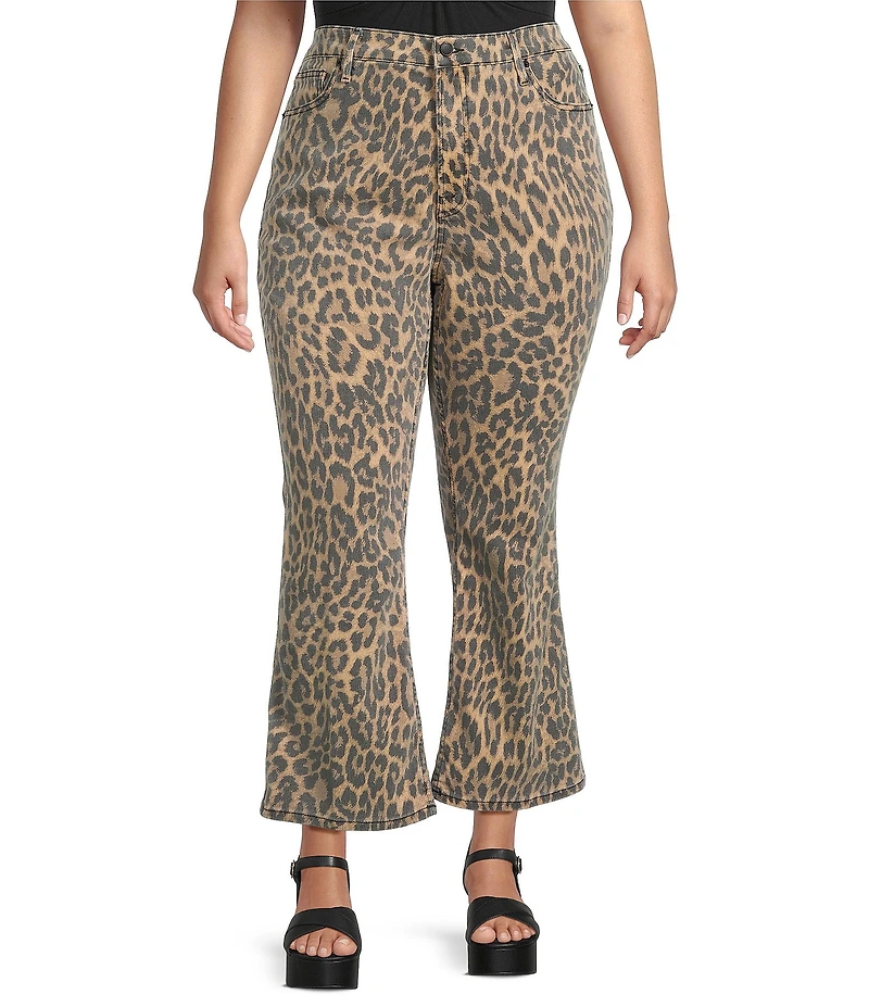 Good American Plus Size Good Standard Leopard Print High Rise Mini Kick Flare Jeans