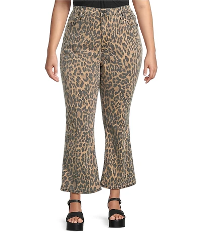 Good American Plus Size Good Standard Leopard Print High Rise Mini Kick Flare Jeans