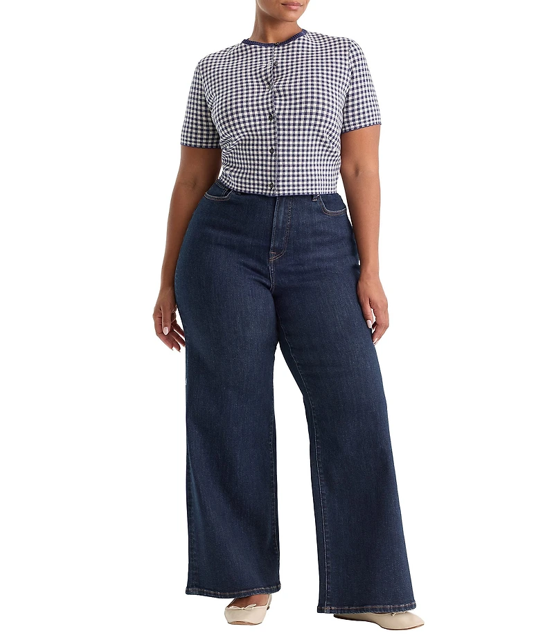 Good American Plus Size Good Waist High-Rise Palazzo Wide Leg Ankle Length Denim Jeans