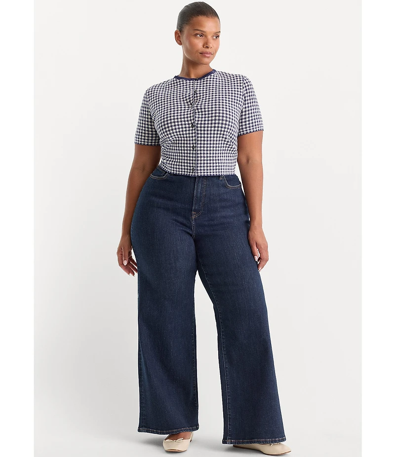 Good American Plus Size Good Waist High-Rise Palazzo Wide Leg Ankle Length Denim Jeans
