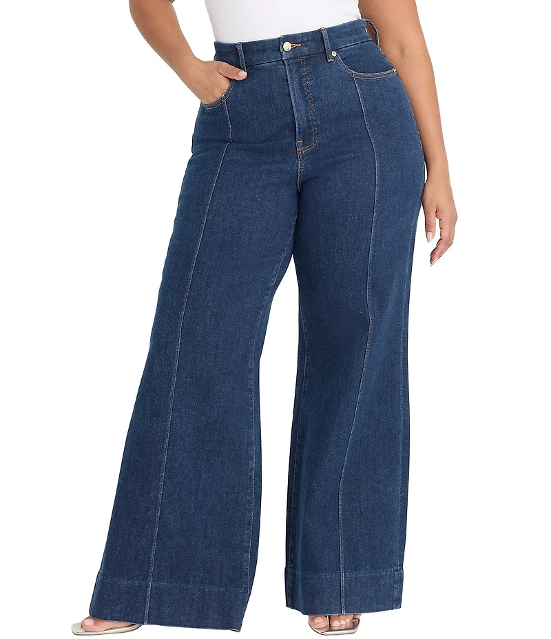 Good American Plus Size Good Waist High Rise Wide Leg Palazzo Denim Jeans
