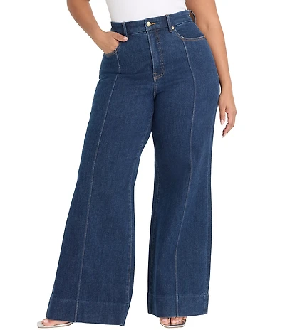 Good American Plus Size Good Waist High Rise Wide Leg Palazzo Denim Jeans