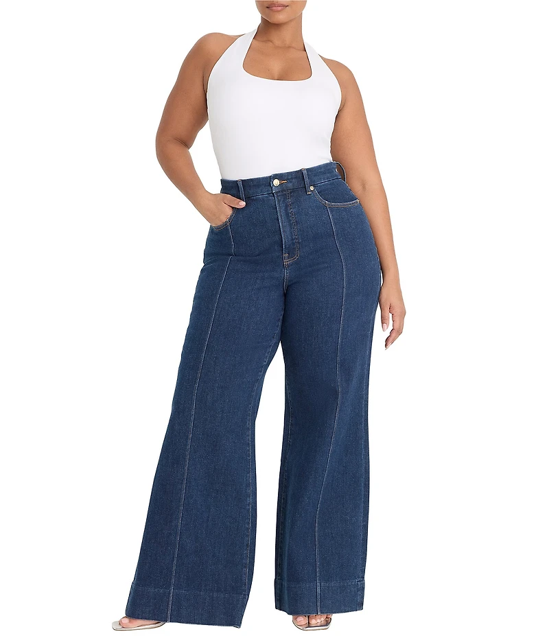 Good American Plus Size Good Waist High Rise Wide Leg Palazzo Denim Jeans