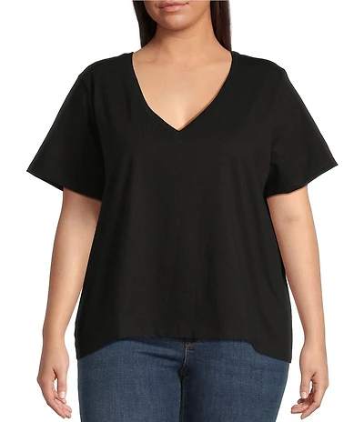 Good American Plus Size Heritage V-Neck Short Sleeve Relaxed Fit Knit Tee