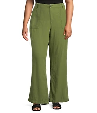 Good American Plus Size Lite Linen Mid Rise Straight Leg Pants