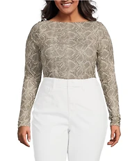 Good American Plus Size Mesh Boatneck Long Sleeve Bodysuit
