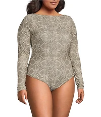 Good American Plus Size Mesh Boatneck Long Sleeve Bodysuit