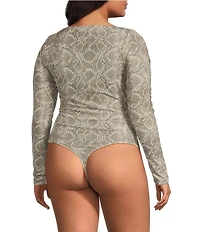 Good American Plus Size Mesh Boatneck Long Sleeve Bodysuit