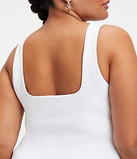 Good American Plus Size Scuba Knit Modern Square Neck Sleeveless Wide Strap Tank Bodysuit
