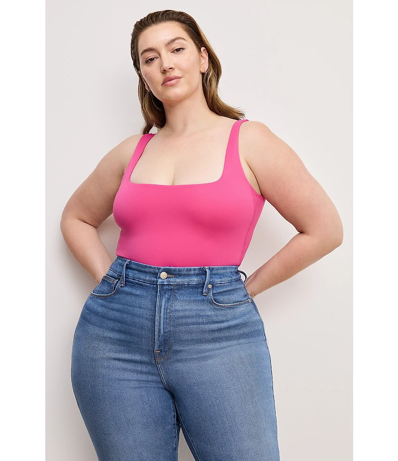 Good American Plus Size Scuba Knit Modern Square Neck Sleeveless Wide Strap Tank Bodysuit