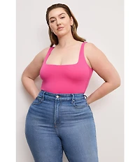 Good American Plus Size Scuba Knit Modern Square Neck Sleeveless Wide Strap Tank Bodysuit