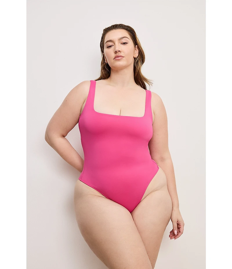 Good American Plus Size Scuba Knit Modern Square Neck Sleeveless Wide Strap Tank Bodysuit