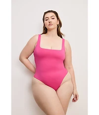 Good American Plus Size Scuba Knit Modern Square Neck Sleeveless Wide Strap Tank Bodysuit