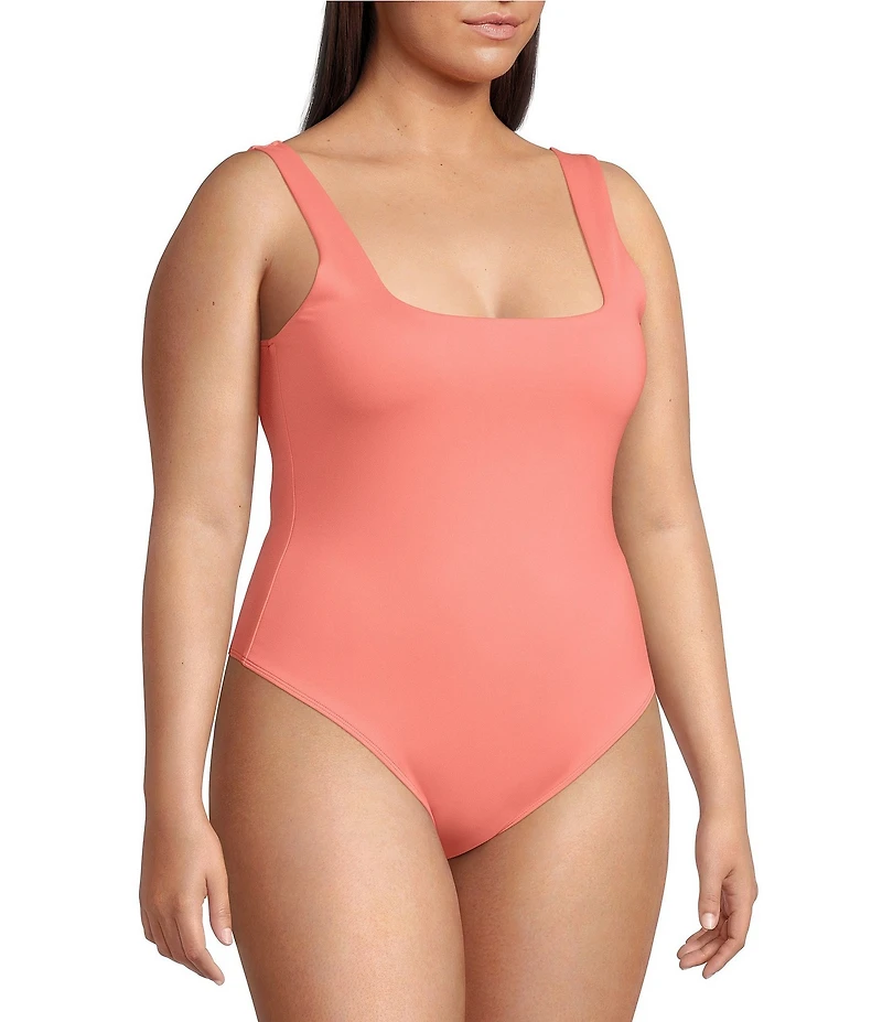 Good American Plus Size Scuba Knit Modern Square Neck Sleeveless Wide Strap Tank Bodysuit