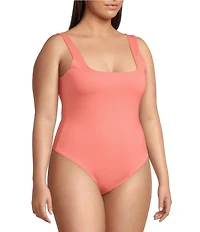 Good American Plus Size Scuba Knit Modern Square Neck Sleeveless Wide Strap Tank Bodysuit