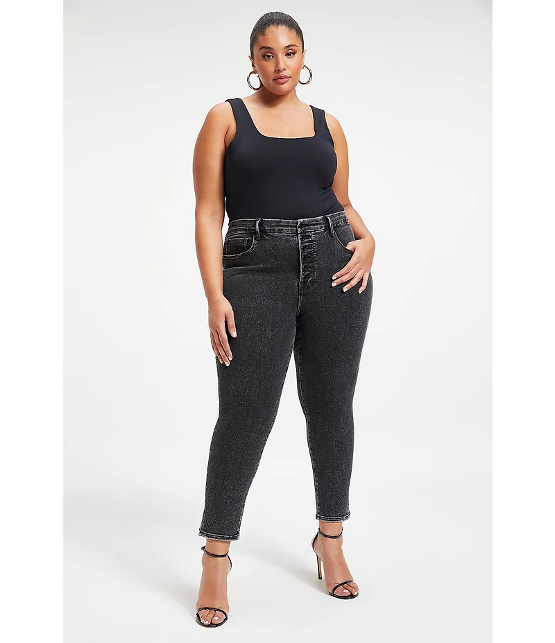 Good American Plus Size Scuba Knit Modern Square Neck Sleeveless Wide Strap Tank Bodysuit
