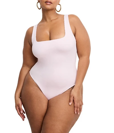 Good American Plus Size Scuba Knit Modern Square Neck Sleeveless Wide Strap Tank Bodysuit