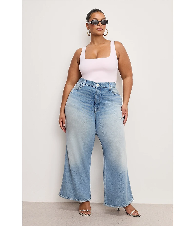 Good American Plus Size Scuba Knit Modern Square Neck Sleeveless Wide Strap Tank Bodysuit