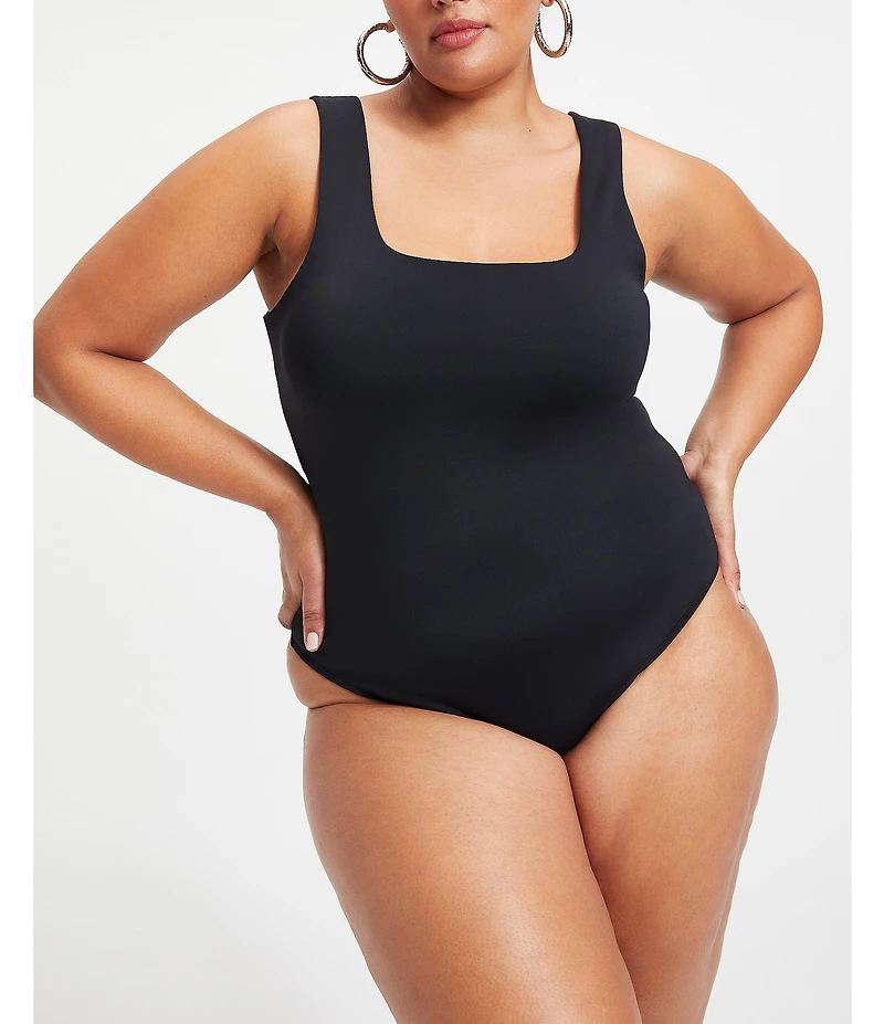 Good American Plus Size Scuba Knit Modern Square Neck Sleeveless Wide Strap Tank Bodysuit