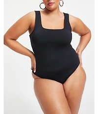 Good American Plus Size Scuba Knit Modern Square Neck Sleeveless Wide Strap Tank Bodysuit