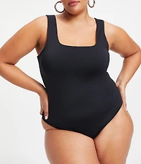 Good American Plus Size Scuba Knit Modern Square Neck Sleeveless Wide Strap Tank Bodysuit