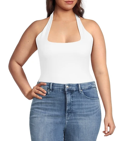 Good American Plus Size Sculpting Halter Square Neck Sleeveless Scuba Bodysuit