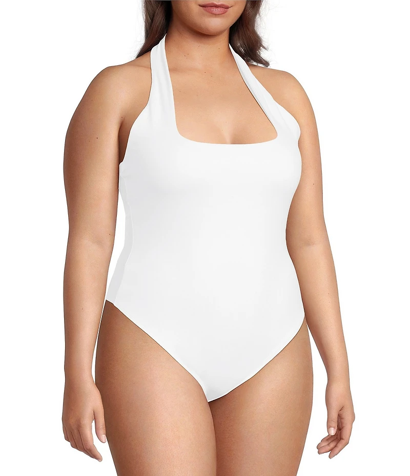 Good American Plus Size Sculpting Halter Square Neck Sleeveless Scuba Bodysuit
