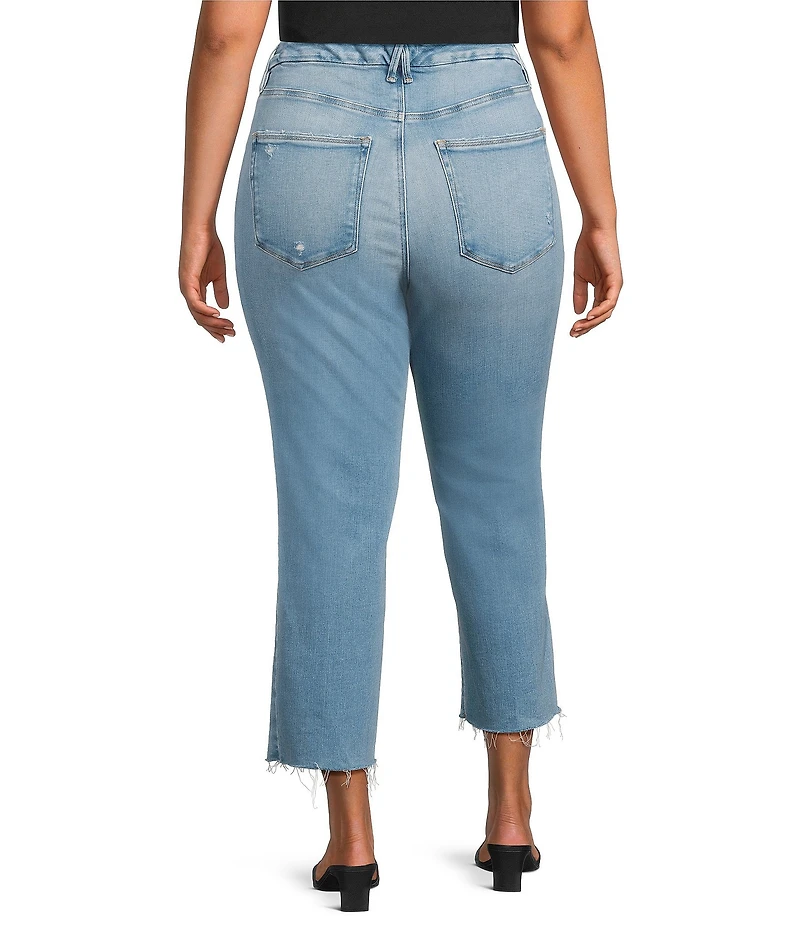 Good American Plus Size Soft Tech Good Legs Mid Rise Straight Leg Raw Hem Jeans