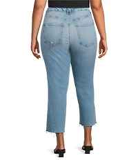 Good American Plus Size Soft Tech Good Legs Mid Rise Straight Leg Raw Hem Jeans