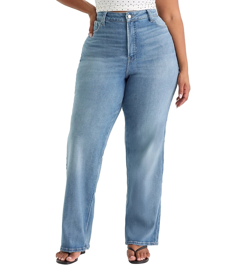 Good American Plus Size Soft Tech High Rise Good True Straight Leg Denim Jeans