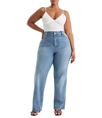 Good American Plus Size Soft Tech High Rise Good True Straight Leg Denim Jeans
