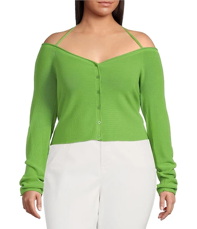 Good American Plus Size Stretch Rib Knit Off-The-Shoulder Long Sleeve Top
