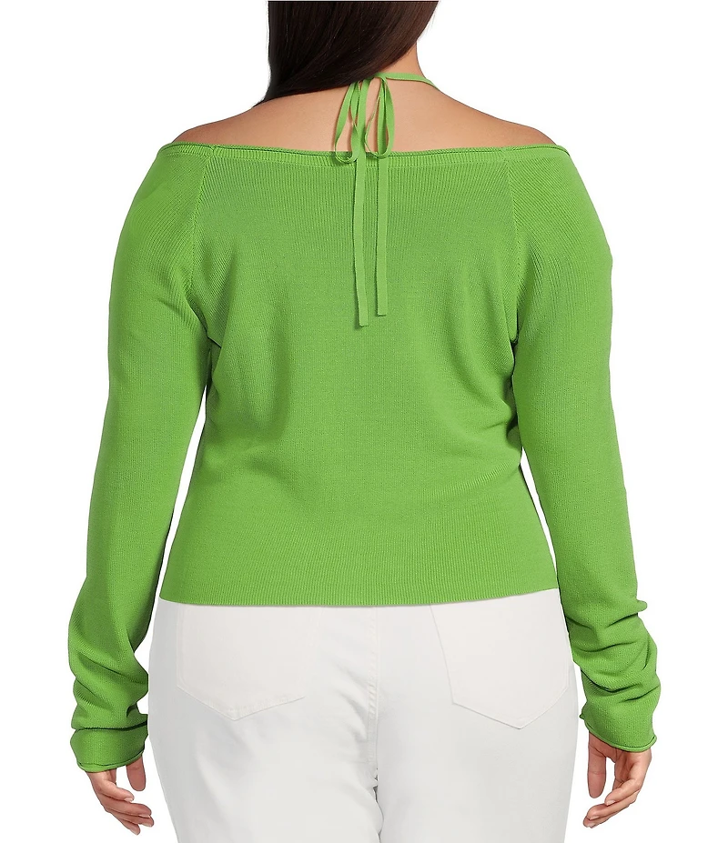 Good American Plus Size Stretch Rib Knit Off-The-Shoulder Long Sleeve Top