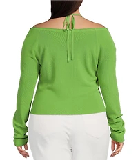 Good American Plus Size Stretch Rib Knit Off-The-Shoulder Long Sleeve Top