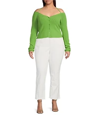 Good American Plus Size Stretch Rib Knit Off-The-Shoulder Long Sleeve Top