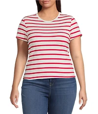 Good American Plus Size Super Stretch Crew Neck Short Sleeve Stripe Baby Tee