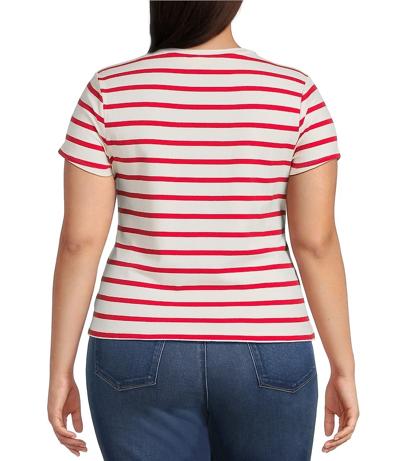Good American Plus Size Super Stretch Crew Neck Short Sleeve Stripe Baby Tee