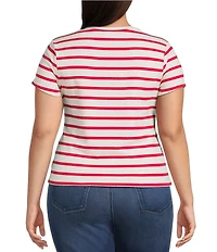Good American Plus Size Super Stretch Crew Neck Short Sleeve Stripe Baby Tee