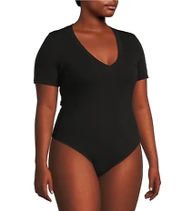 Good American Plus Size Super Stretch Deep V-Neck Short Sleeve Bodysuit