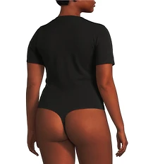 Good American Plus Size Super Stretch Deep V-Neck Short Sleeve Bodysuit