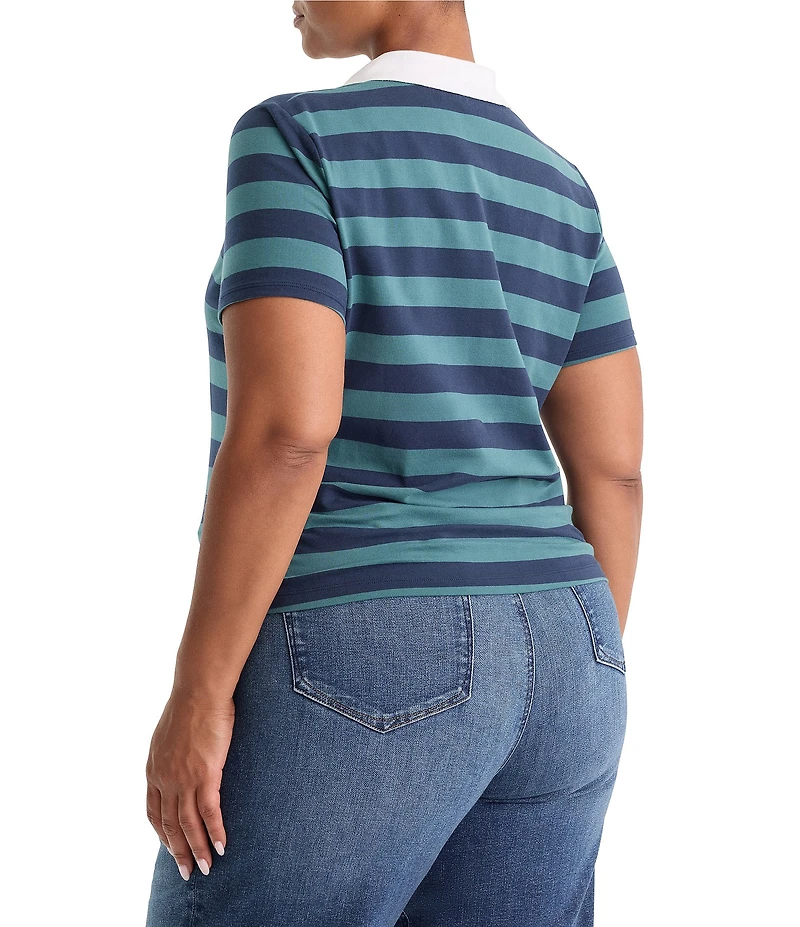 Good American Plus Size The Easy Striped Collared Neck Short Sleeve Polo Tee