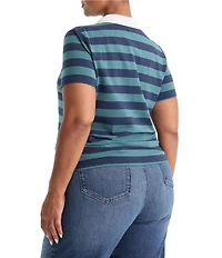 Good American Plus Size The Easy Striped Collared Neck Short Sleeve Polo Tee