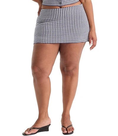 Good American Plus Size The Keepsake Gingham Print Coordinating Knit Mini Skort