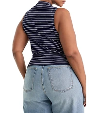 Good American Plus Size The Rib Splay Stripe Print Crew Neck Sleeveless Top